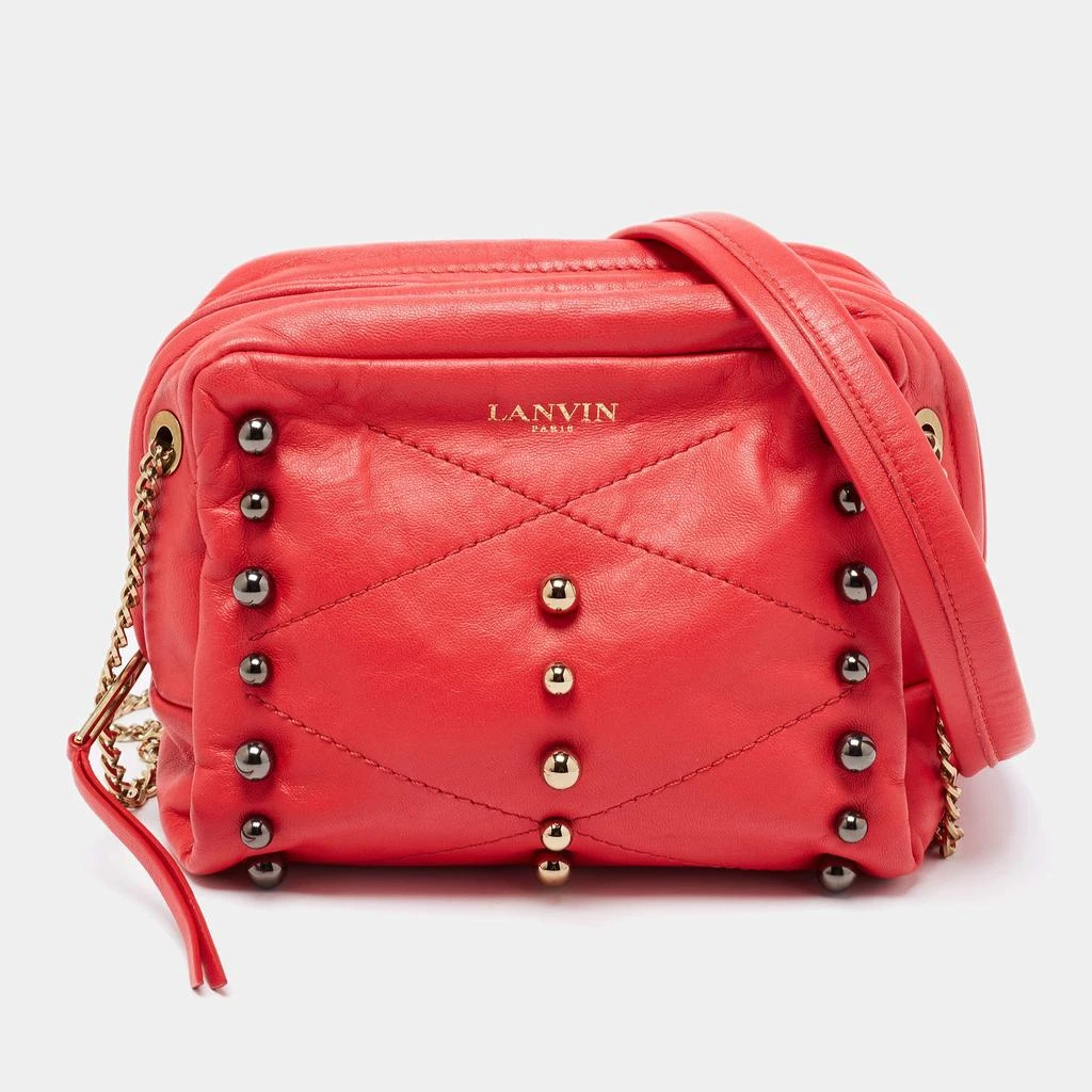 Lanvin Lanvin Coral Red Leather Sugar Studded Shoulder Bag 1