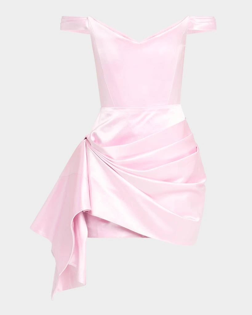 Alex Perry Off-The-Shoulder Draped Duchesse Satin Mini Dress 1