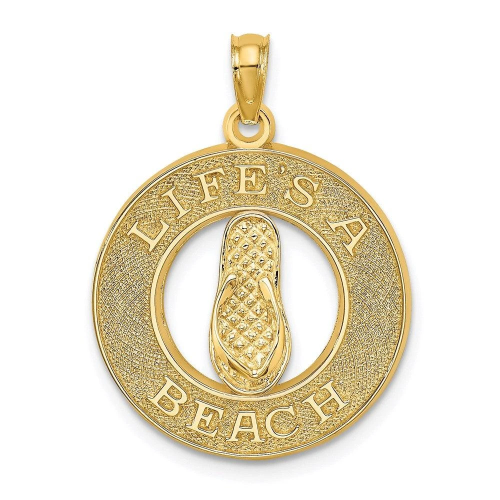 Diamond2Deal 14k Yellow Gold LIFES A BEACH Circle with Flip-Flop Charm Pendant 1