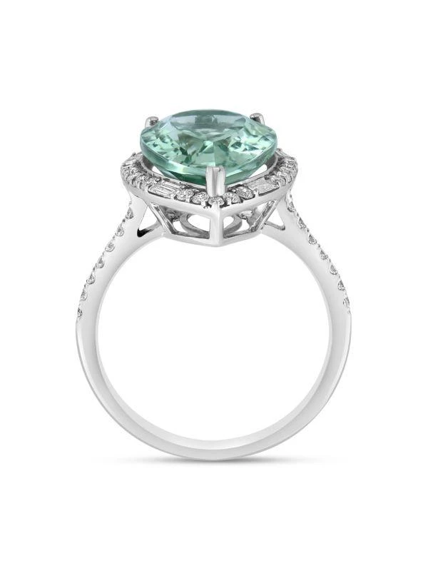 14K White Green Amethyst Diamond Cocktail Ring – On Sale - Main Image