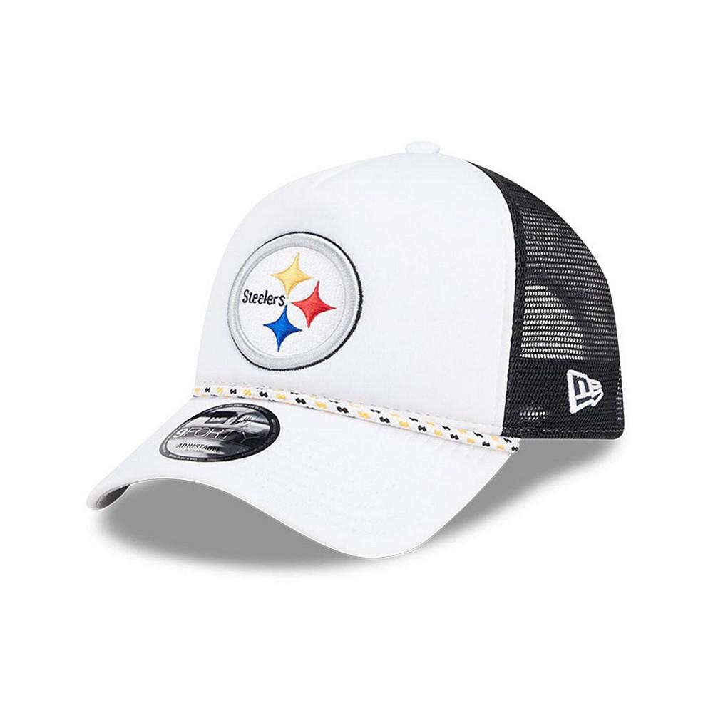 New Era Men's White/Black Pittsburgh Steelers Court Sport Foam Front A-Frame 9FORTY Adjustable Trucker Hat