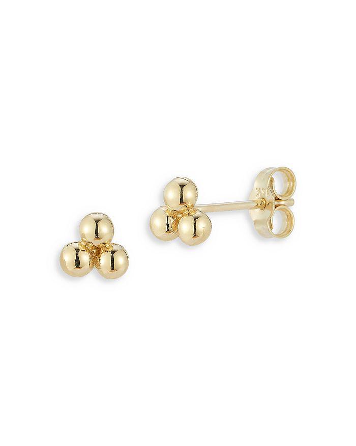 Moon & Meadow 14K Yellow Gold Tri-Bead Stud Earrings