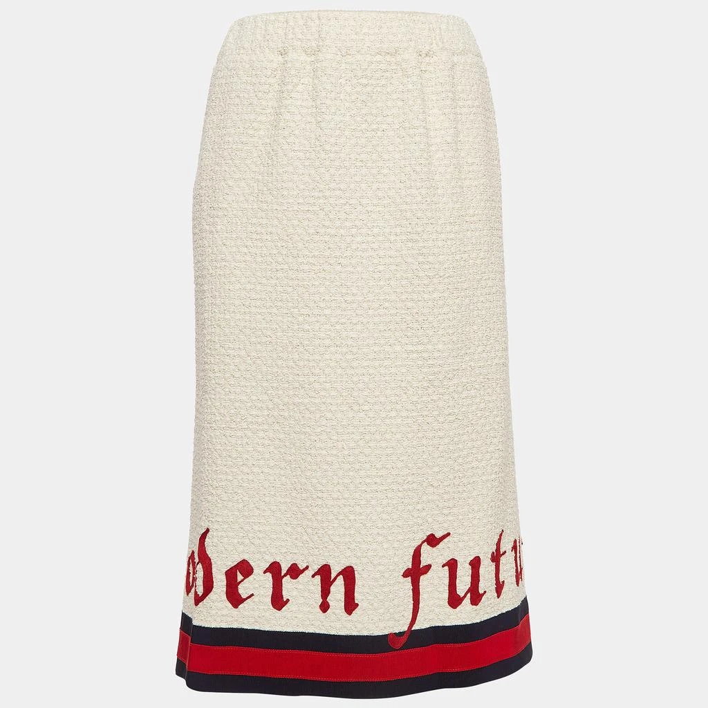 Gucci Gucci Cream Tweed Modern Future Embroidered Pencil Skirt M 1