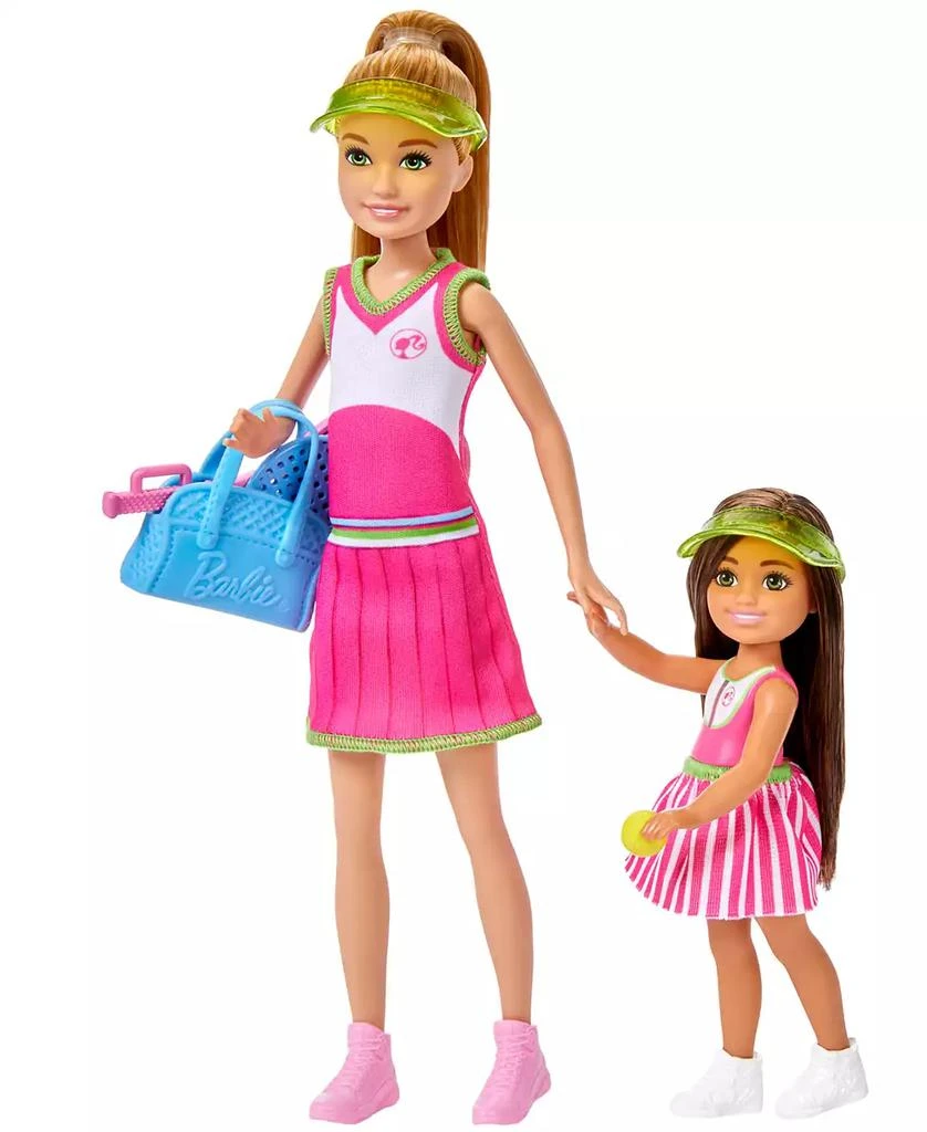 Barbie Stacie Chelsea Tennis Playset with 2 Dolls, Net 5+ Accessories, Moving Ball Action 4