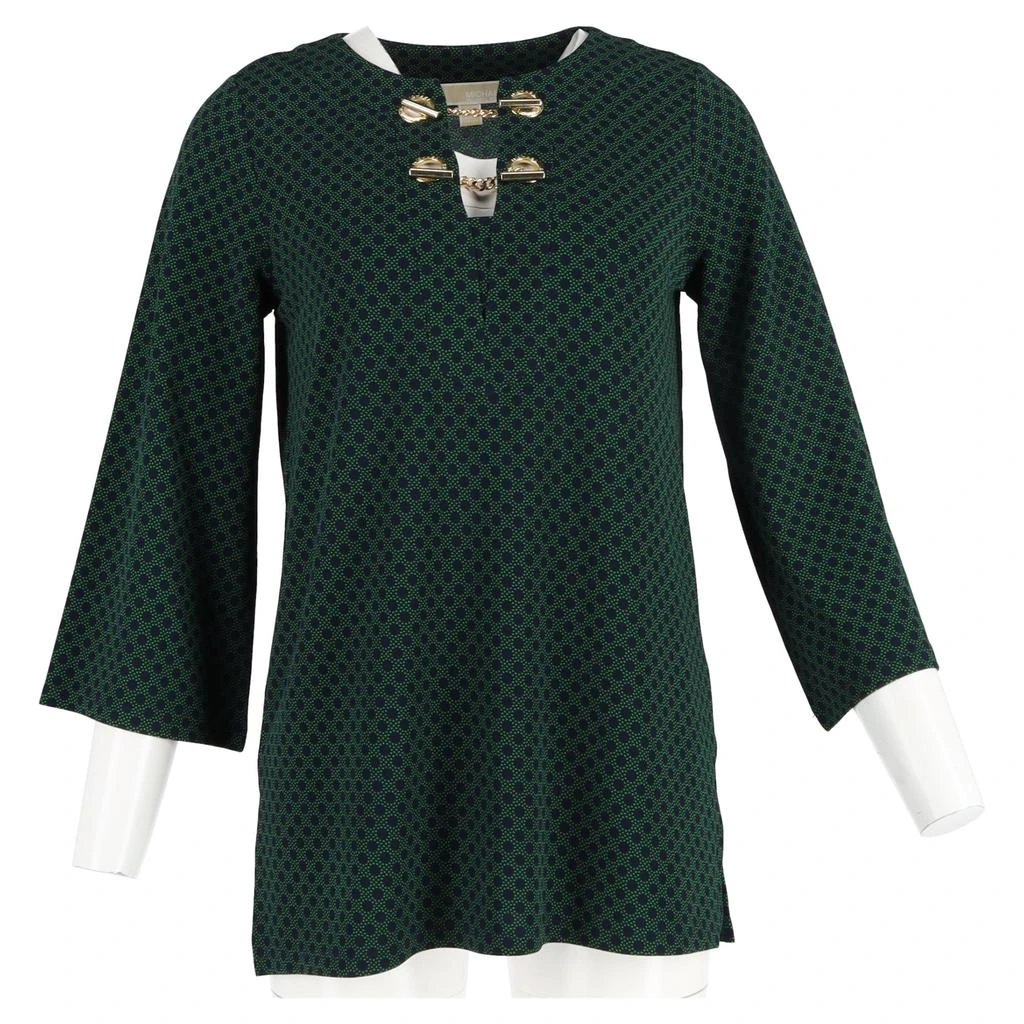 Michael Kors Polka Dot Print with Gold Embellishment Blouse in Green Polyester 4