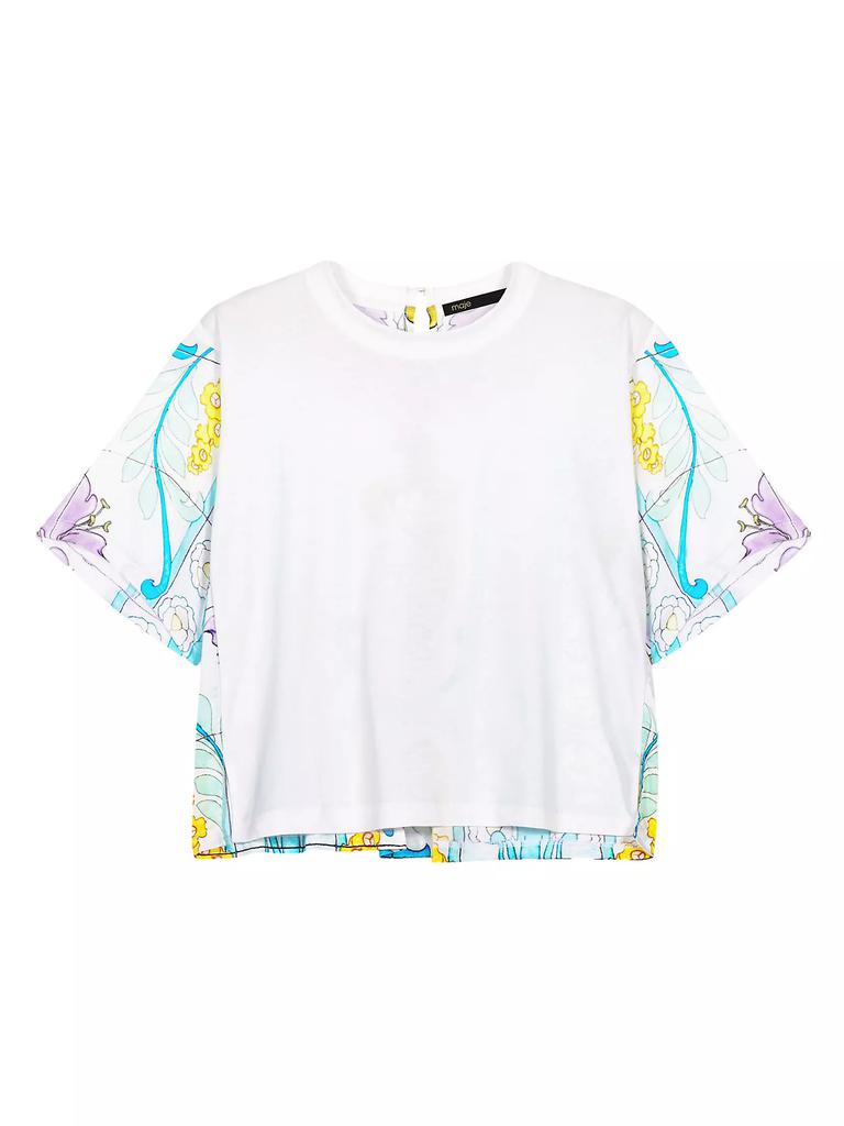 Maje Dual-Material Print T-Shirt