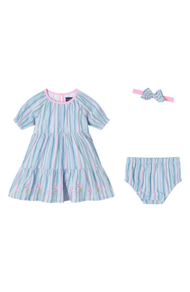 Andy & Evan Stripe Cotton Dress, Bloomers & Bow Headband Set