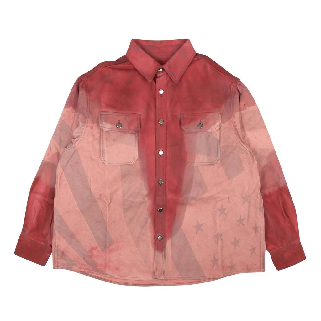 424 ON FAIRFAX 424 On Fairfax All Over Print Flag Denim Shirt - Red/Gray 1