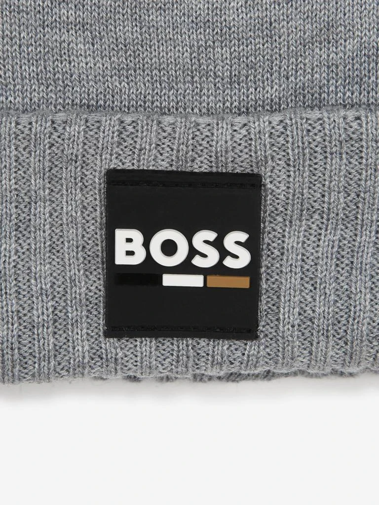 Hugo Boss BOSS Boys Logo Badge Beanie Hat in Grey 3