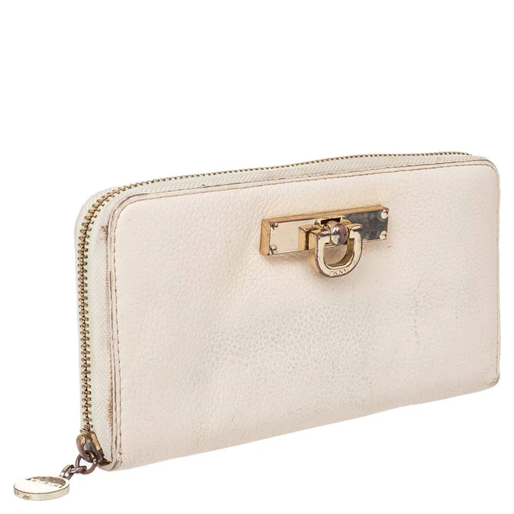 DKNY Dkny Cream Leather Zip Around Wallet 3