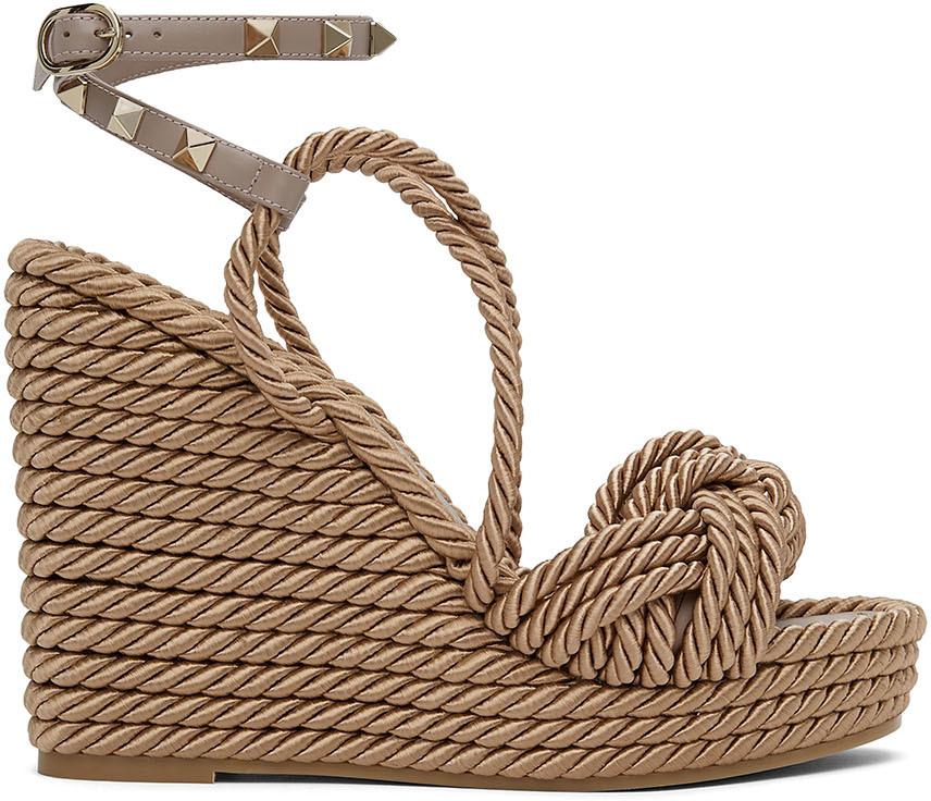 Valentino Garavani Taupe Wedge Rockstud Sandals