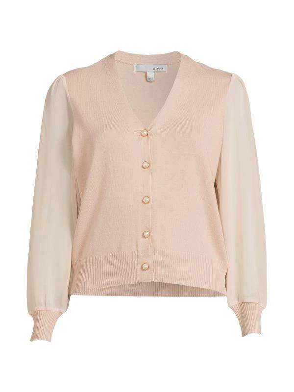 Wdny Puff Sleeve Simulated Pearl Cardigan 3