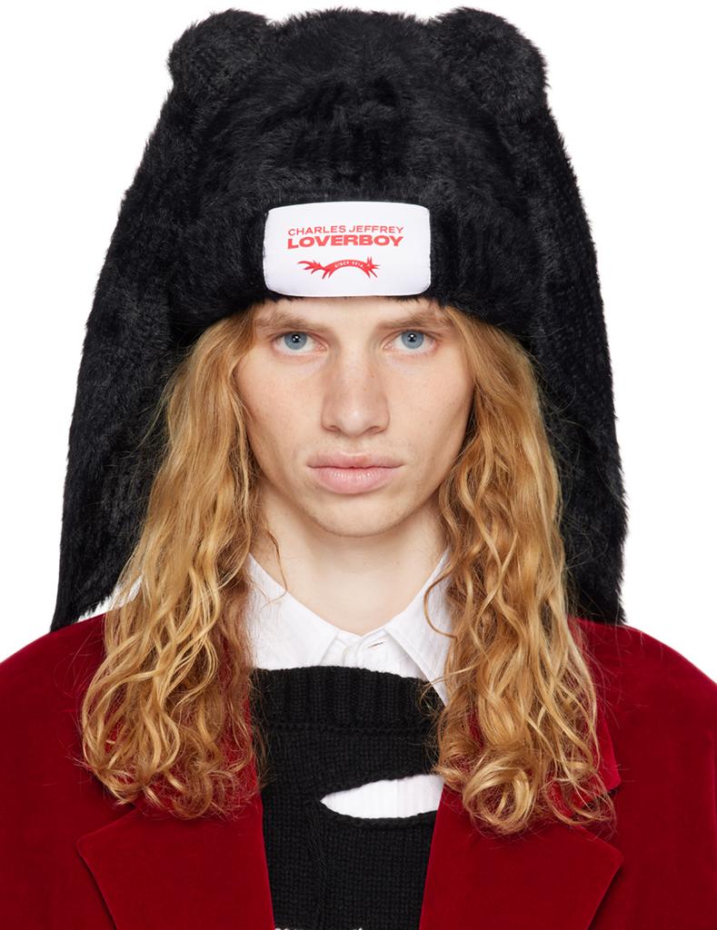 Charles Jeffrey Loverboy Black Fluffy Chunky Rabbit Beanie