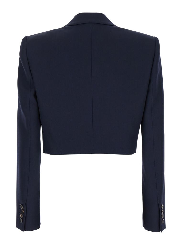 Chloé spencer Blue Single-breasted Crop Jacket In Grain De Poudre Wool Woman