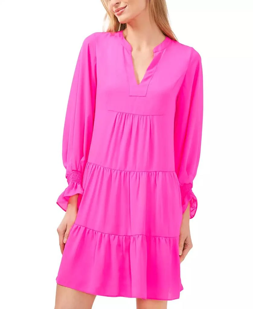 CeCe Women's Split-Neck Balloon-Sleeve Tiered A-line Dress 3