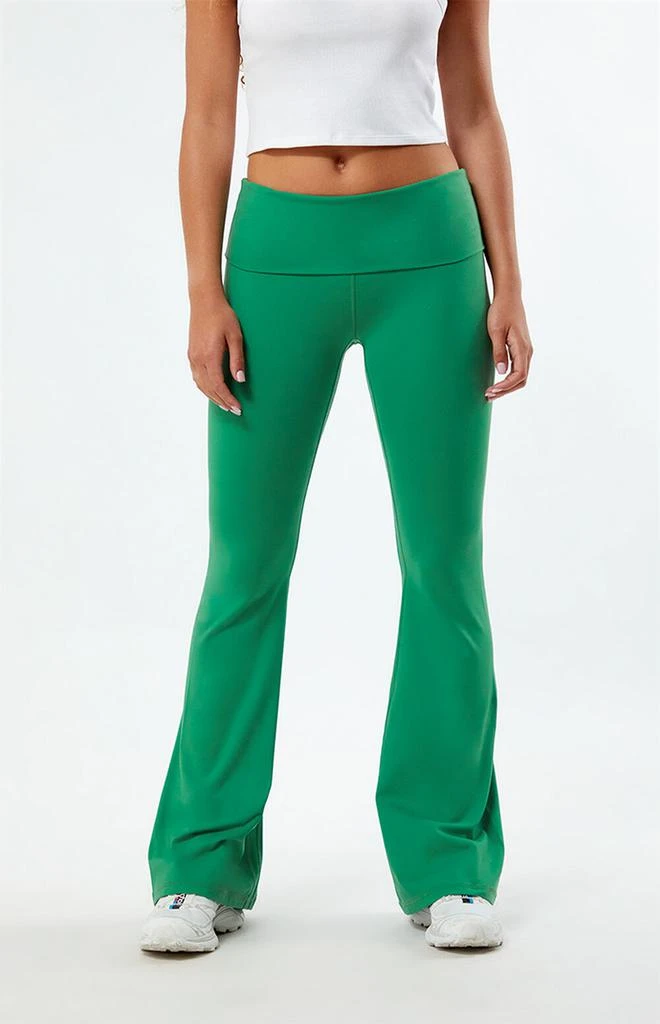 PAC 1980 PAC WHISPER Green Active Fold-Over Waistband Flare Yoga Pants 1