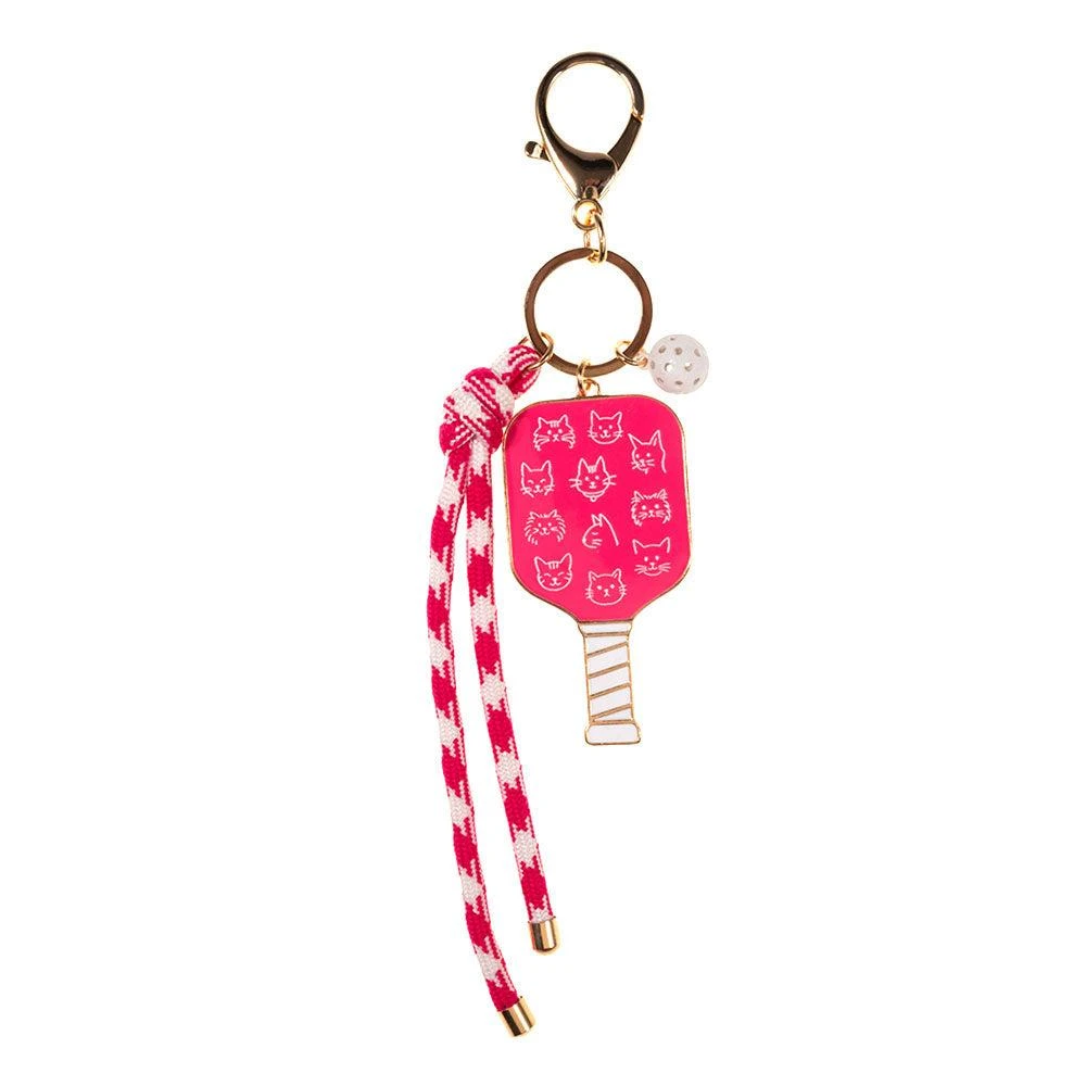 FASHNZFAB Cat Face Pattern Pickleball Paddle Knot Strap Keychain Bag Charm 3