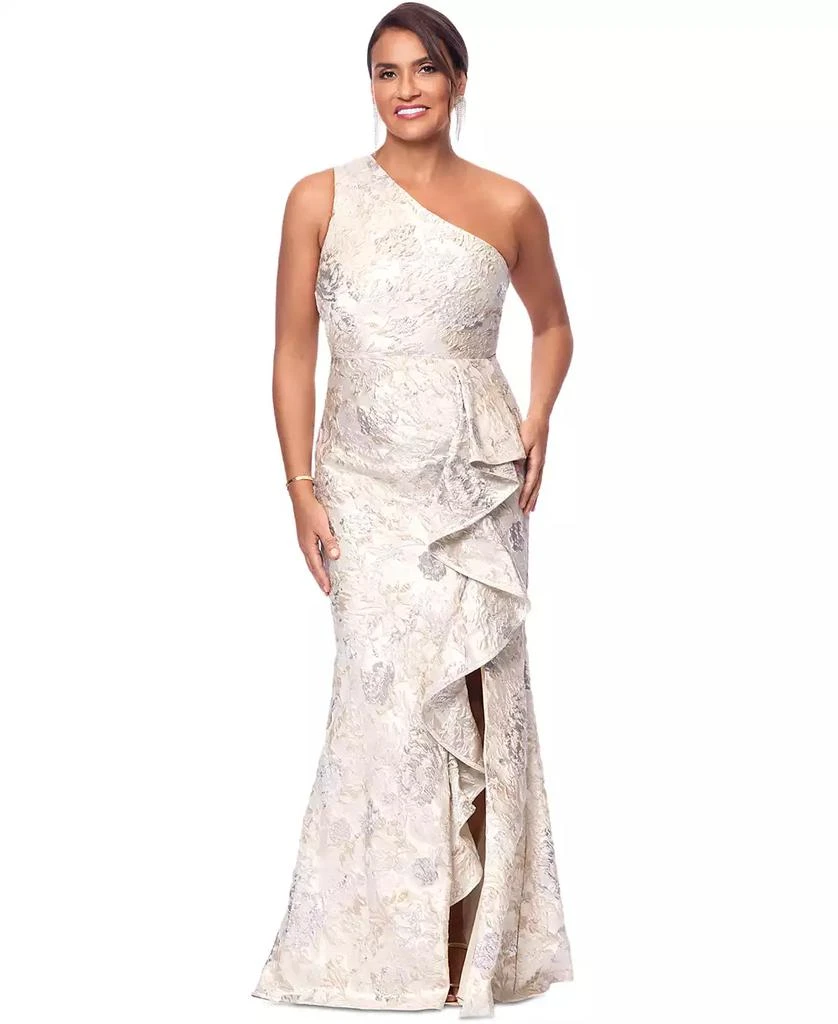 XSCAPE Women's Metallic Jacquard One-Shoulder Gown 1