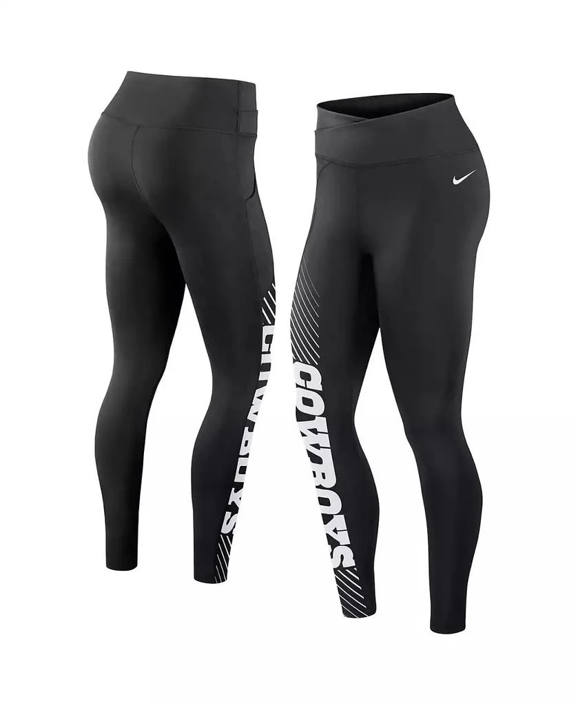 NIKE Women's Black Dallas Cowboys Yard Line Crossover Leggings 1