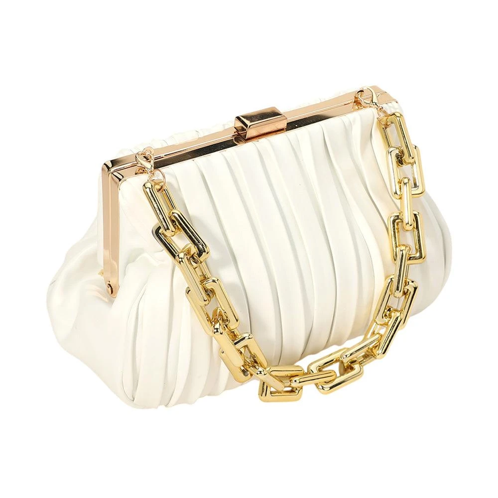 FASHNZFAB Faux Leather Chunky Chain Strap Accented Clutch Bag Crossbody Bag 2