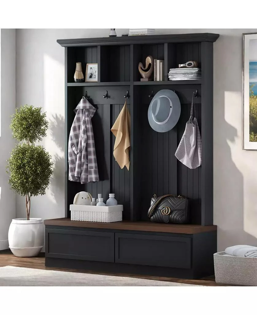 Streamdale Furniture Streamdale Farmhouse 4-in-1 Hall Tree - Mudroom Coat Rack Bench with Drawers, Black
