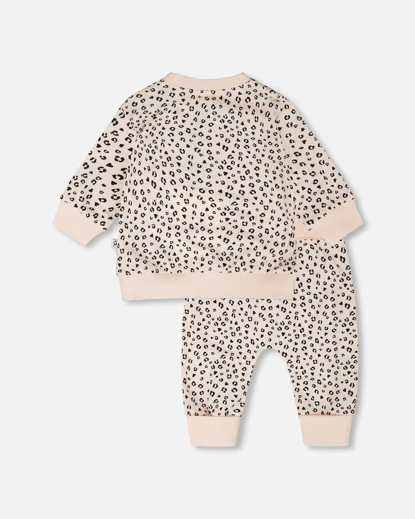 Deux par Deux Organic Cotton Jersey Sweater and Pants Set Peach Animal Print 2