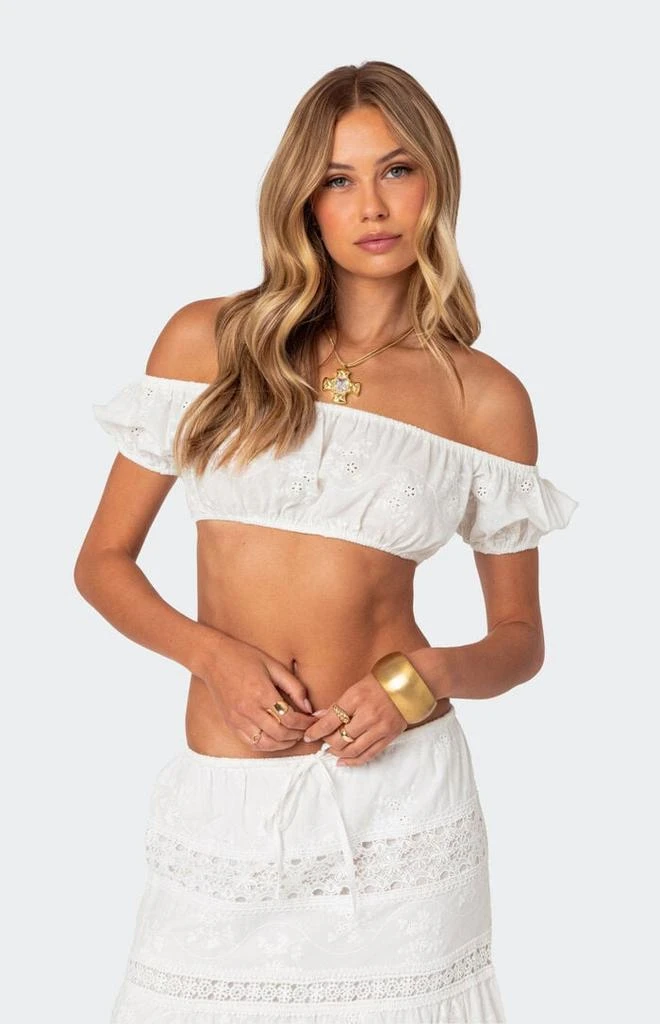 Edikted Skye Off Shoulder Eyelet Crop Top 1