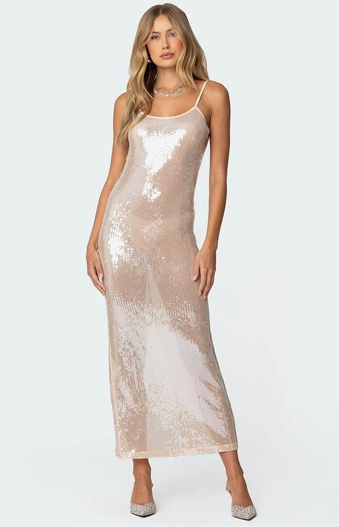 Edikted Sheer Sequin Slitted Maxi Dress 5