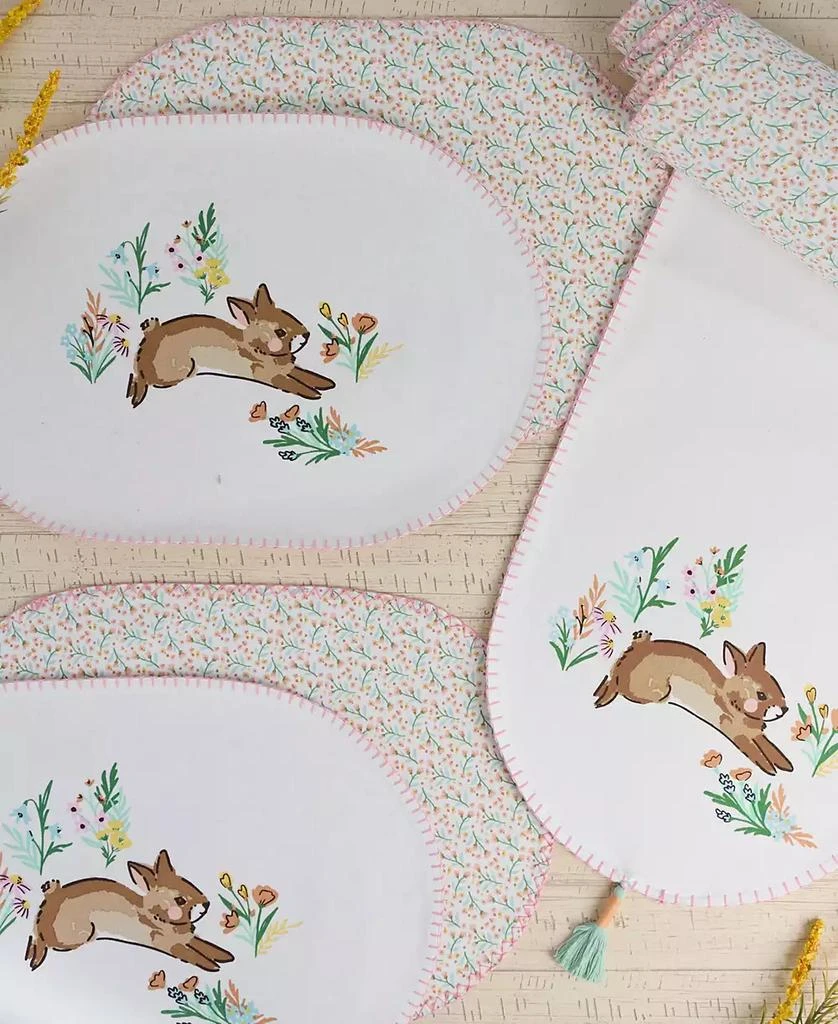 Design Imports Spring Bunny Embellished Cotton Table Runner and Placemats Set 2