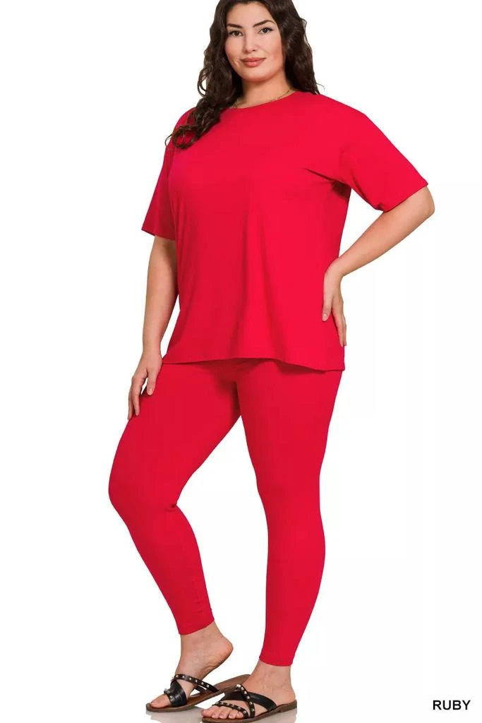 TRUEDAMES Full Size Brushed Dty Microfiber Short Sleeve Top And Pants Loungewear Set Plus Size 3