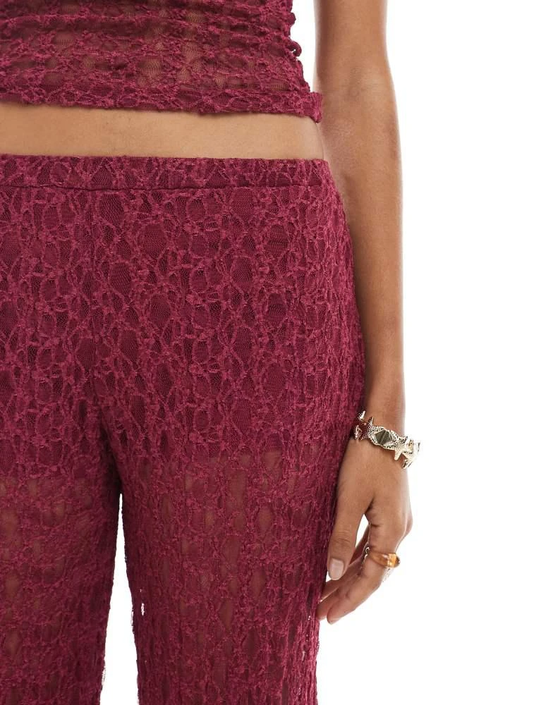 Pull&Bear Pull&Bear lace wide leg trouser co-ord in burgundy 3
