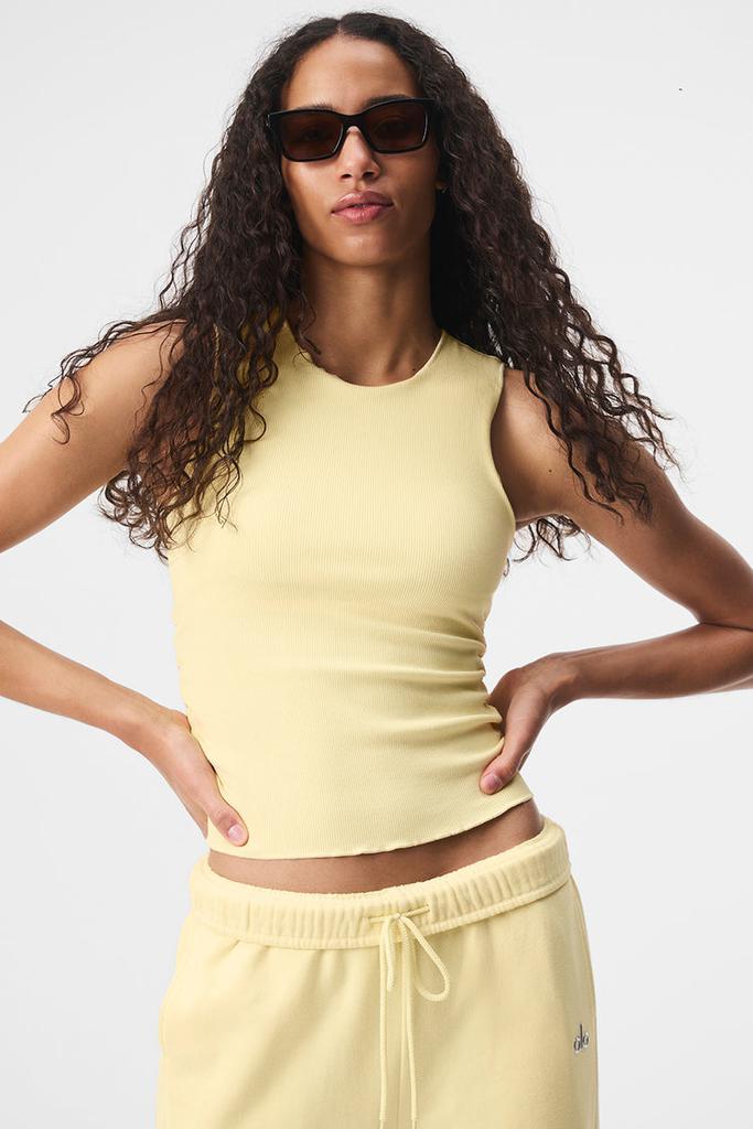 Alo Ribbed En Pointe Tank - Lemon Ice - Yoga - Compare