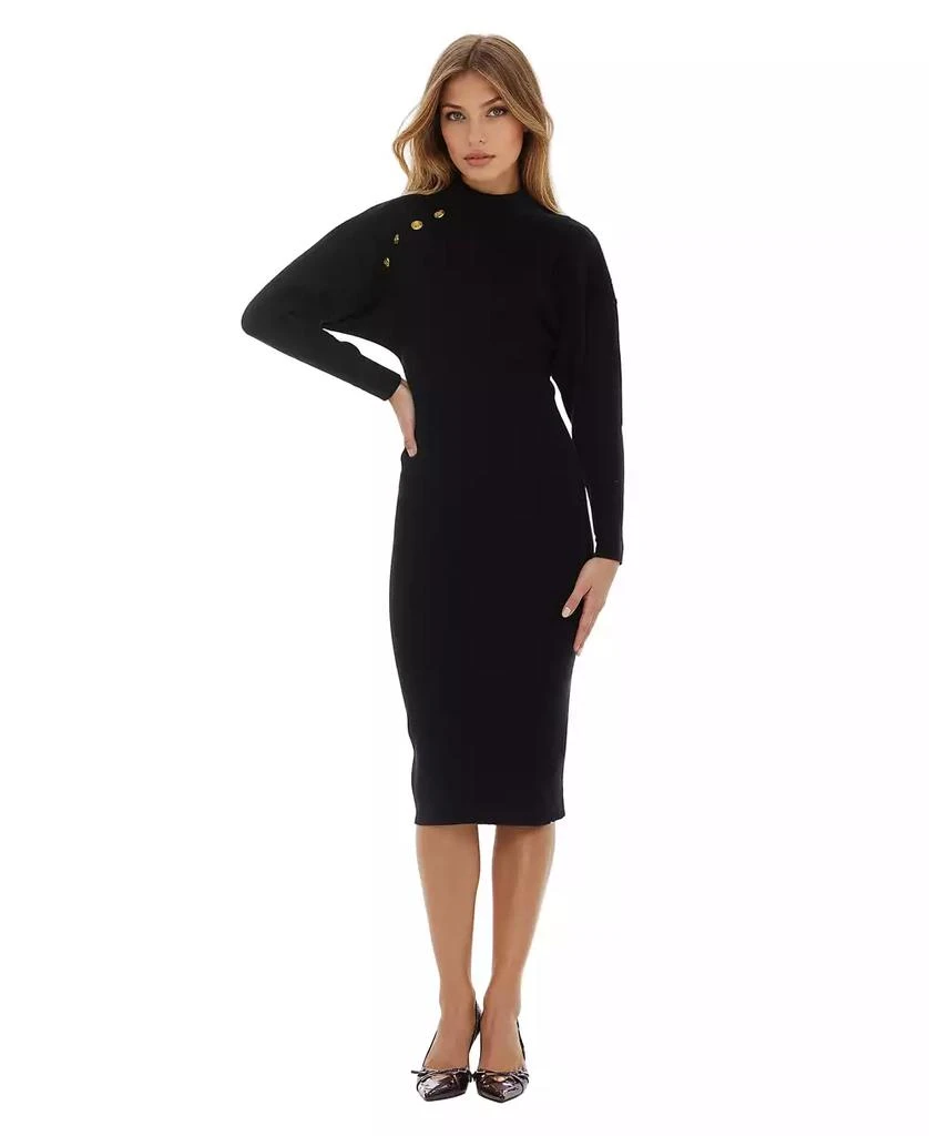 knee length dresses for ladies Natalia Long Sleeve Tea Dress-Emerald Night, Elaborate Vine main image 1