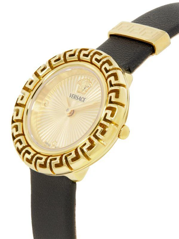 Versace La Greca Ion-Plated Yellow Gold
Gold Guilloché Dial Leather Strap Watch/28MM 3