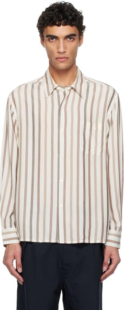 Wacko Maria Off-White & Brown Striped Regular Collar Shirt