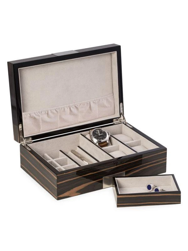 Bey-Berk Multi-Compartment Wooden Valet Box 1