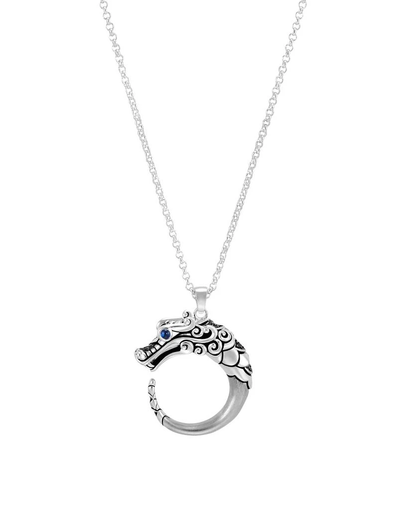 John Hardy Brushed Sterling Silver Naga Pendant Necklace with Black Sapphire, Black Spinel and Blue Sapphire Eyes, 16" 1
