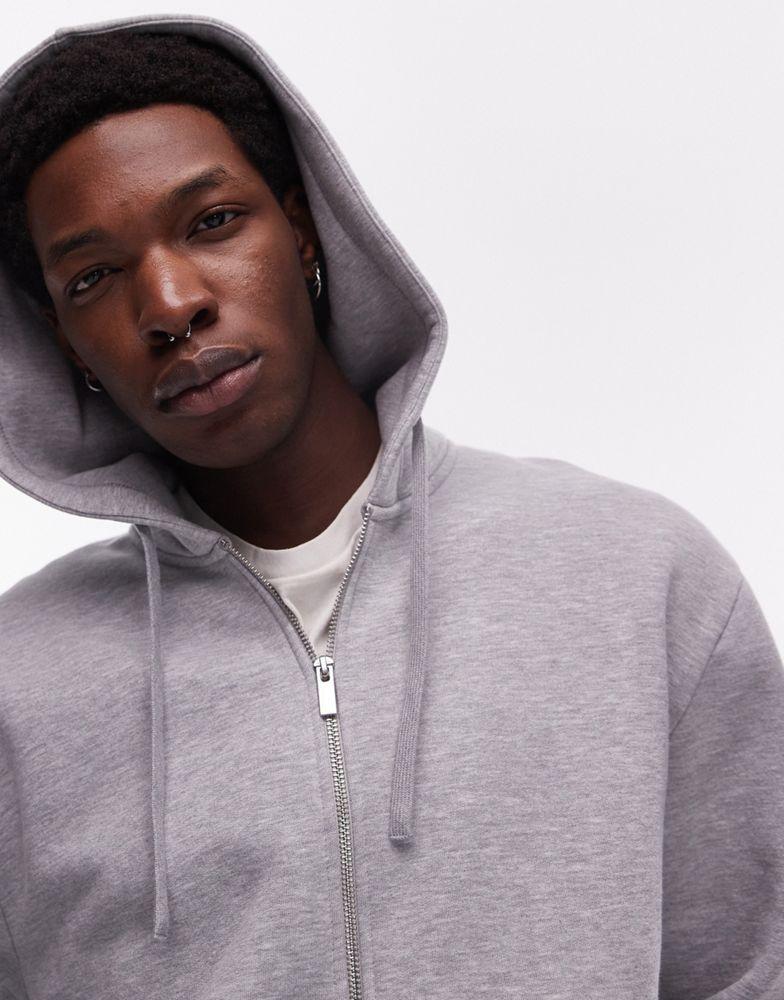 Topman Topman full zip hoodie in grey marl