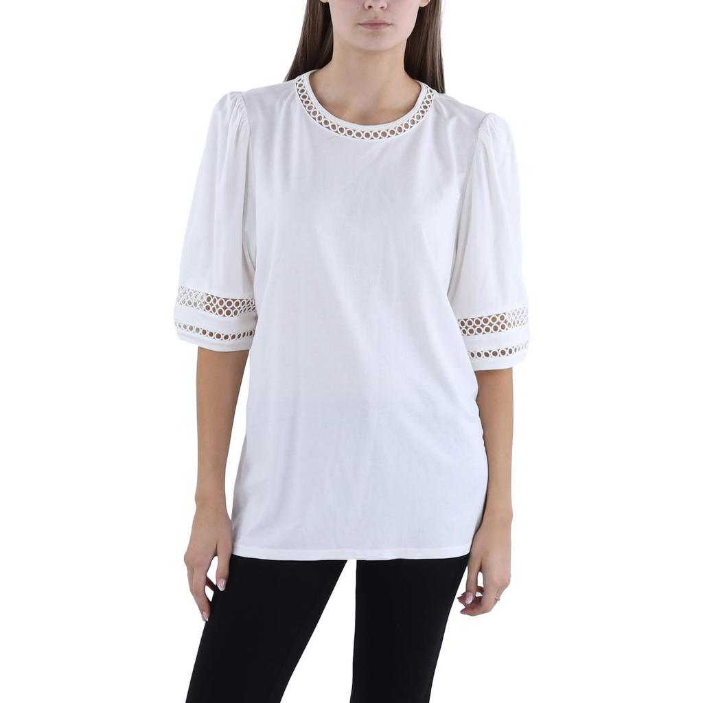 Anne Klein Harmony Womens Lace Inset Elbow Sleeve Pullover Top