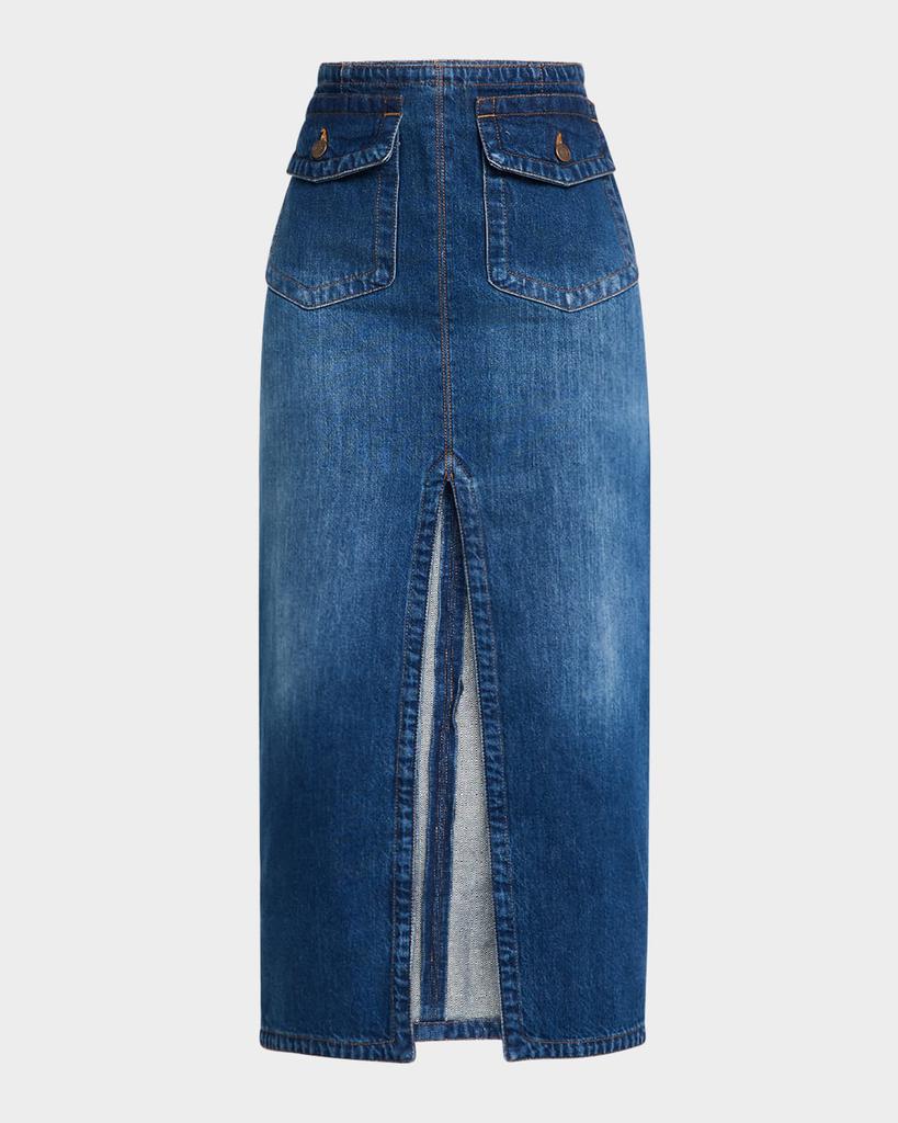 Chloé Front-Pockets Denim Midi Skirt
