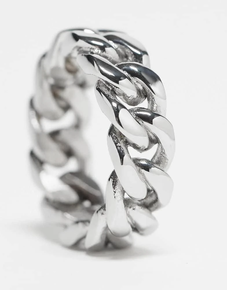 ASOS ASOS DESIGN waterproof stainless steel band ring with chain design in silver tone 3