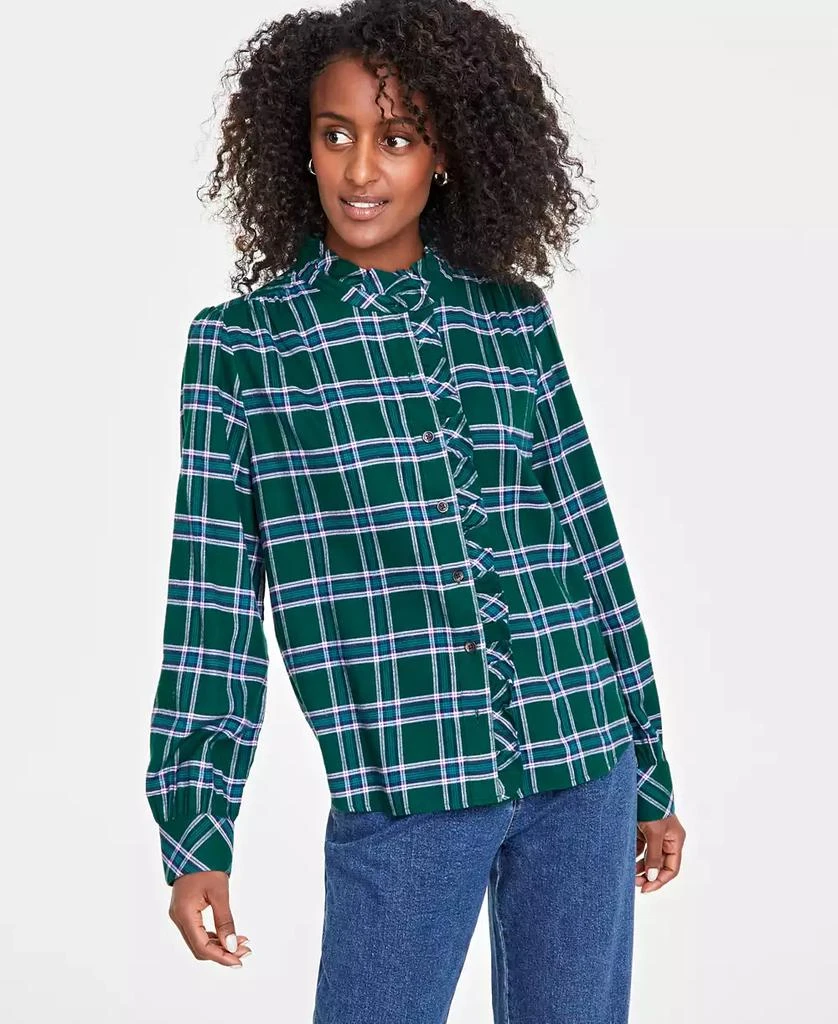 On 34th Women's Festive Plaid Ruffle-Neck Flannel Shirt, Created for Macy's 1