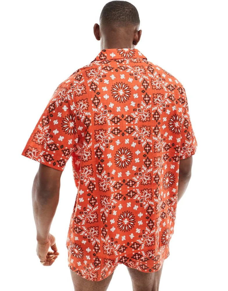 ASOS ASOS DESIGN co-ord relaxed revere shirt with bandana print in red 3