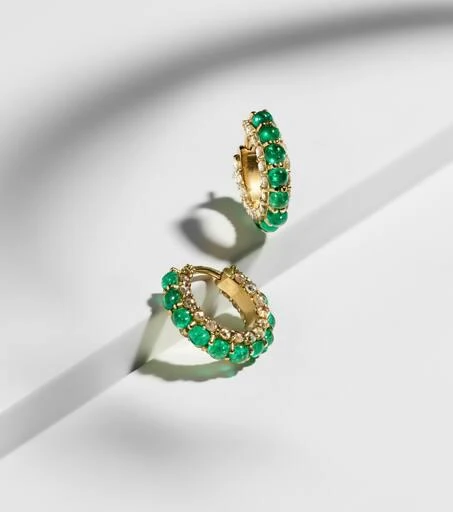 Ileana Makri 18kt gold hoop earrings with emeralds and diamonds 5