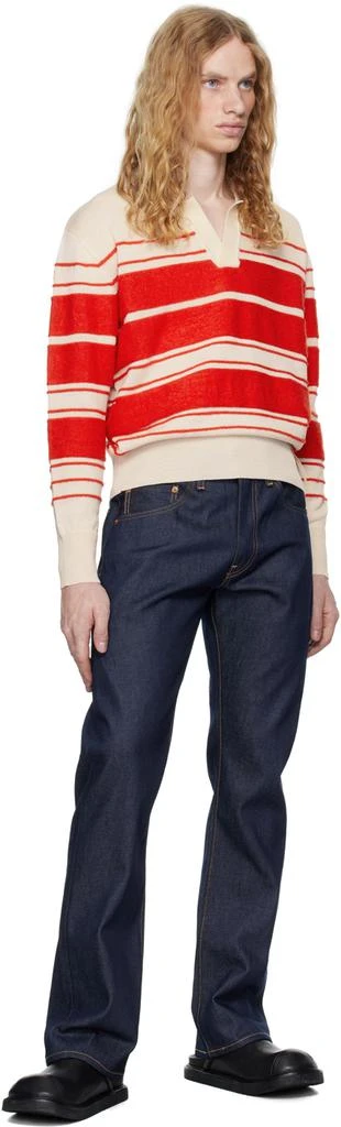 SUNNEI Off-White & Red Striped Knit Long Sleeve Polo 4