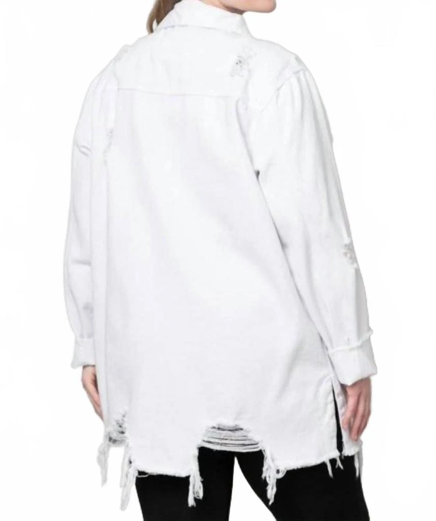 Pine Apparel Distressed Denim Shacket - Plus In White 2