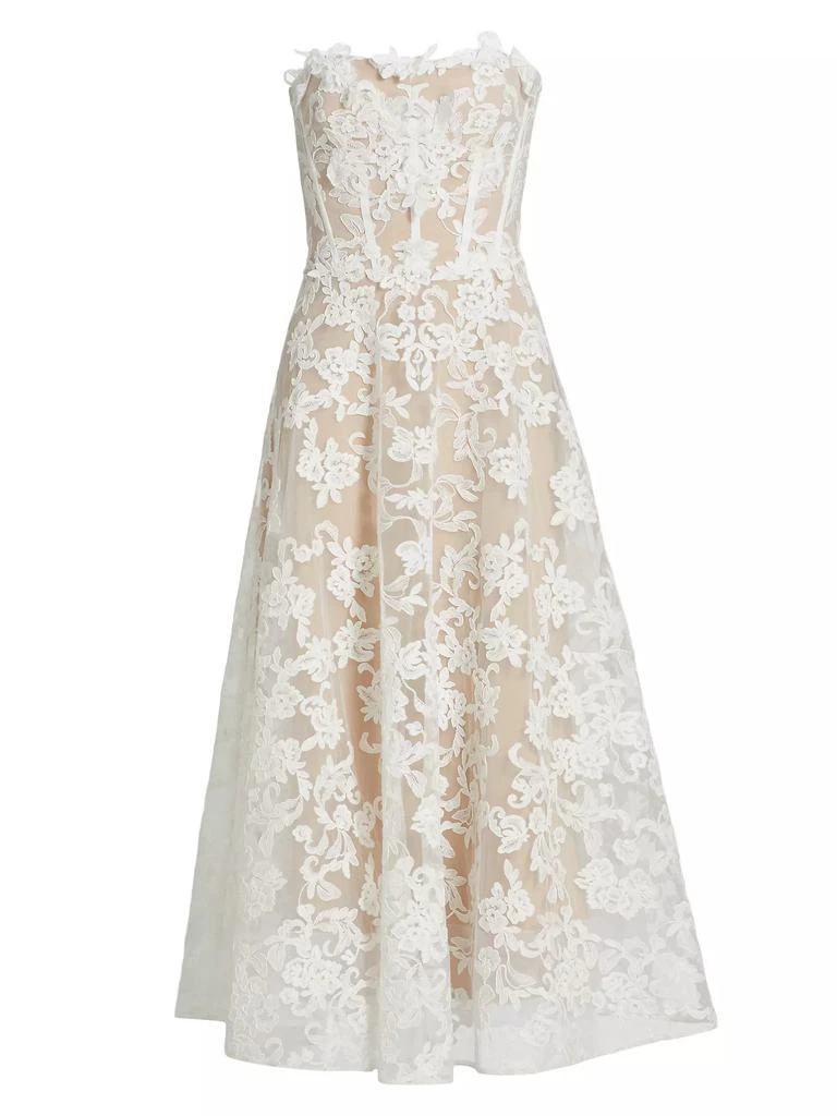 MARCHESA Appliqué Lace Strapless A-Line Midi-Dress 1