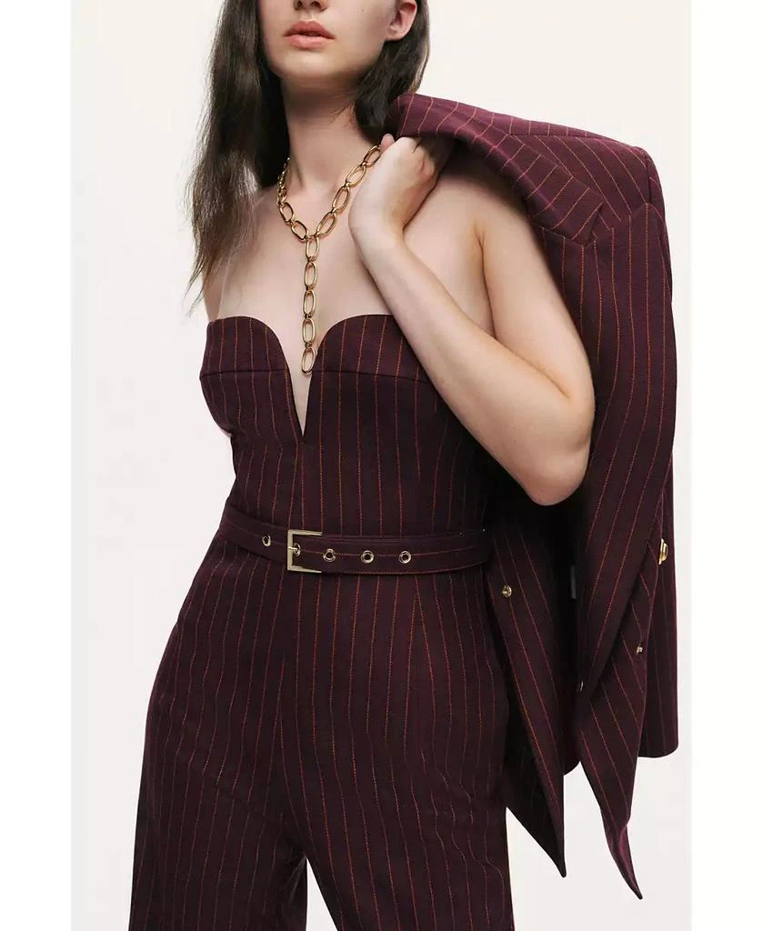 NOCTURNE Women
s Strapless Pinstripe Belted Jumpsuit 7