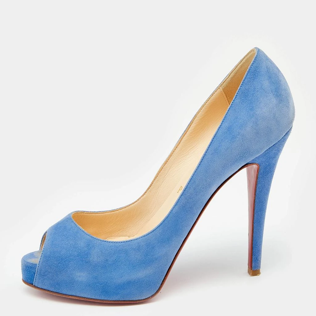 Christian Louboutin Christian Louboutin Blue Suede New Very Prive Peep Toe Pumps Size 36.5 1