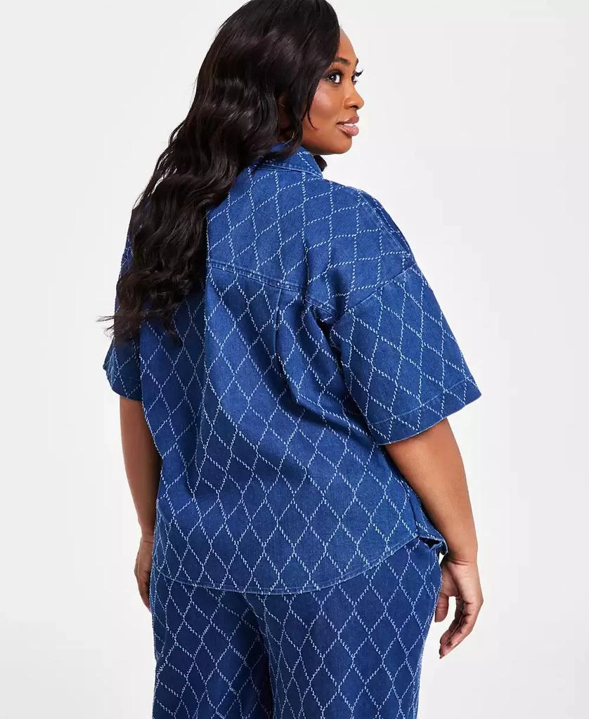 Nina Parker Plus Size Diamond-Texture Denim Shirt 4